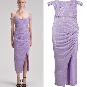 Self-Portrait lilac midi sequin dress gown NWT